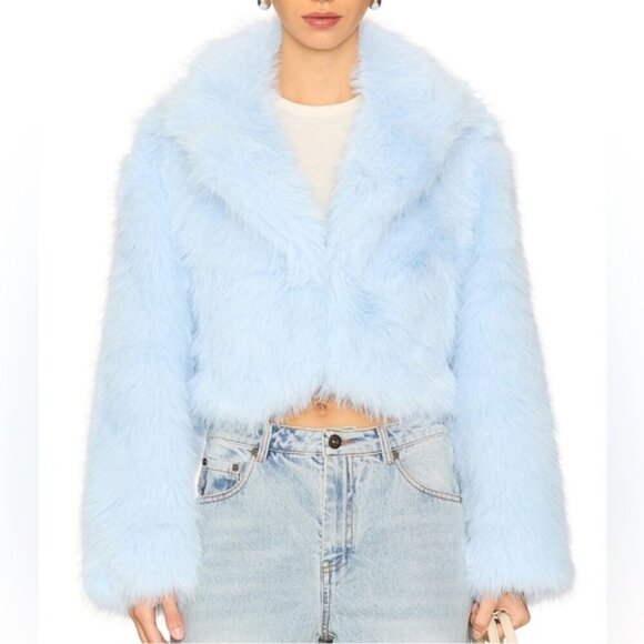 Free People Jackets & Blazers - Free People Paris Cropped Faux Fur Jacket Size L in Ice Water
